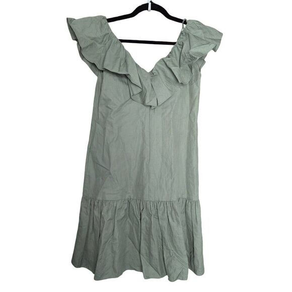 Rebecca Taylor linen blend sage ruffle dress size 0 - Picture 3 of 6